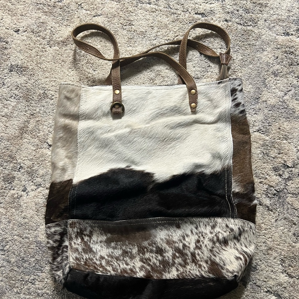 Myra Bag Brown and White Cowhide Tote